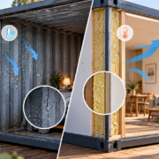 Paroi métallique d’une maison en conteneurs avec condensation et isolation thermique